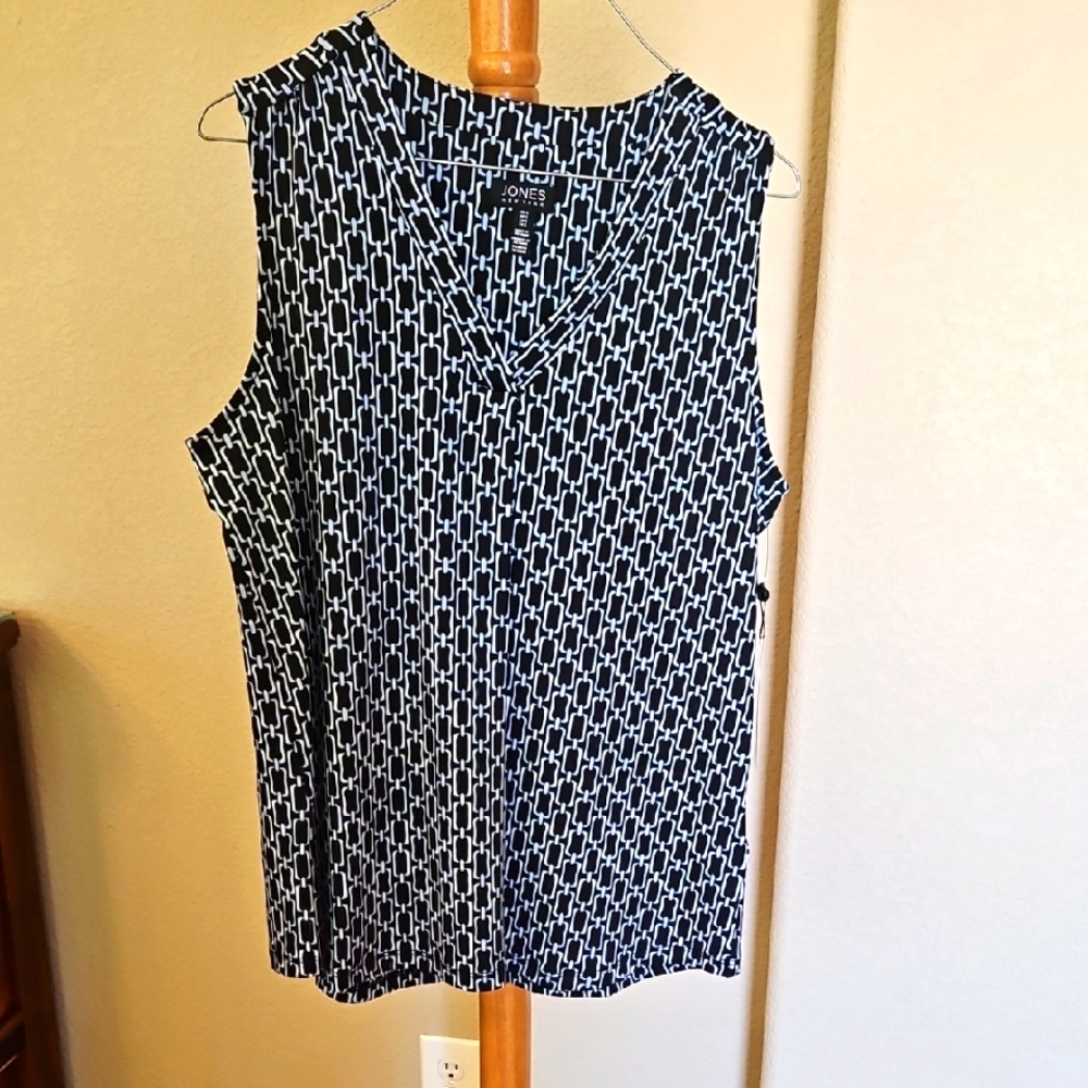 NWT Jones New York Black & Light Blue Women's Sleeveless Blouse, Small